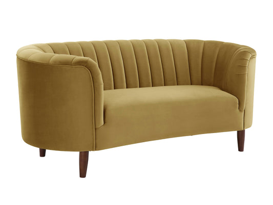 Millephri Velvet Retreat – Olive Yellow Upholstered Loveseat with Chic Appeal