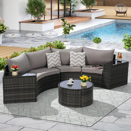 Crestmoore 7-Piece Dining Set – Wicker Patio Table with 2 Swivel Rockers & 4 Cushioned Chairs