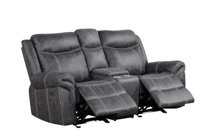 JUSTLIVE NEST® Zubrix Power Loveseat – Dark Gray MicroVelour™, USB Charging & Smooth Recline