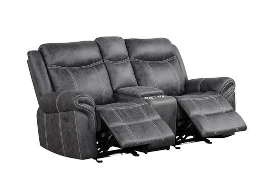 JUSTLIVE NEST® Zubrix Power Loveseat – Dark Gray MicroVelour™, USB Charging & Smooth Recline