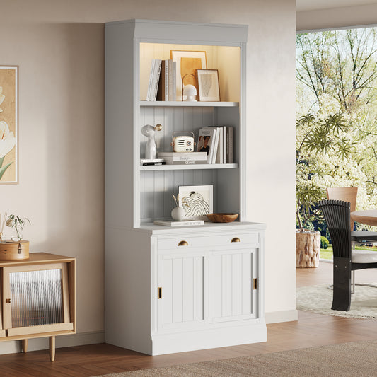 Hialeah Bookcase Set – 3-Piece 74'' Gray/White Wall Unit with 10 Shelves and Cabinets