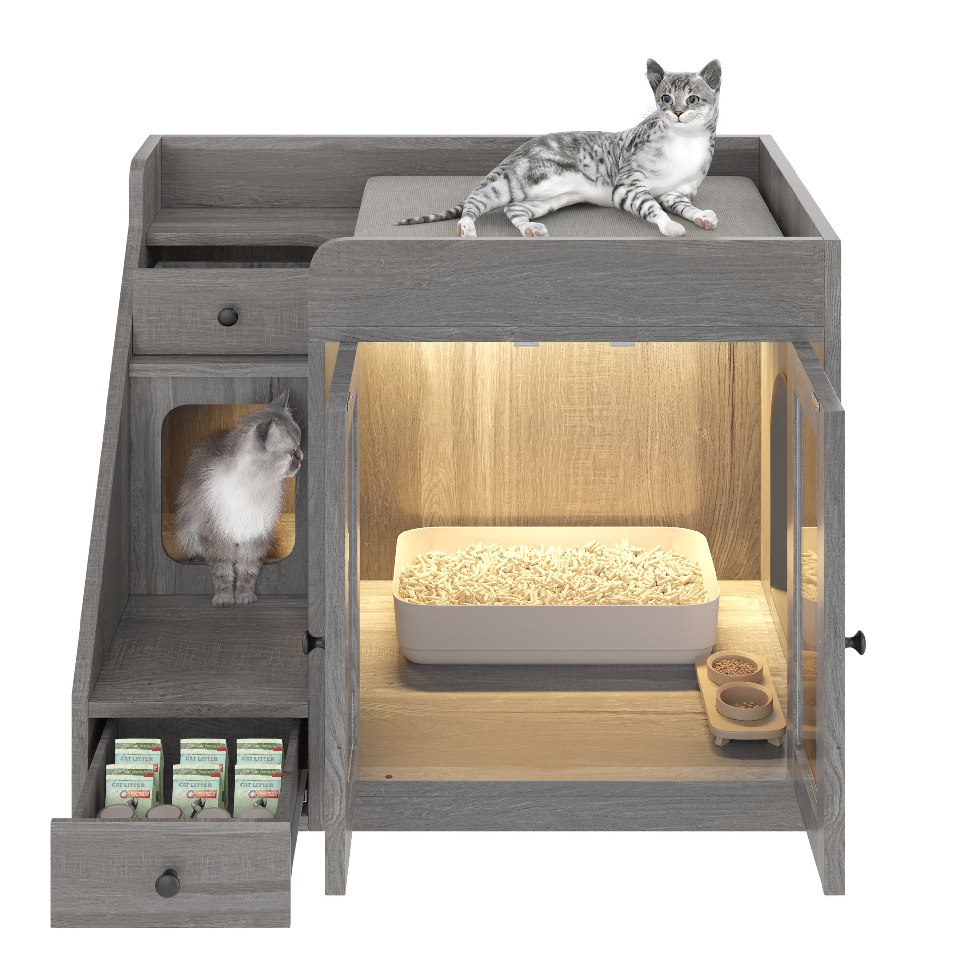 Nuvio LED Cat Litter Cabinet – Hidden Enclosure with Dual Drawers & Side Table Design - JUSTLIVE NESTJUSTLIVE NEST
