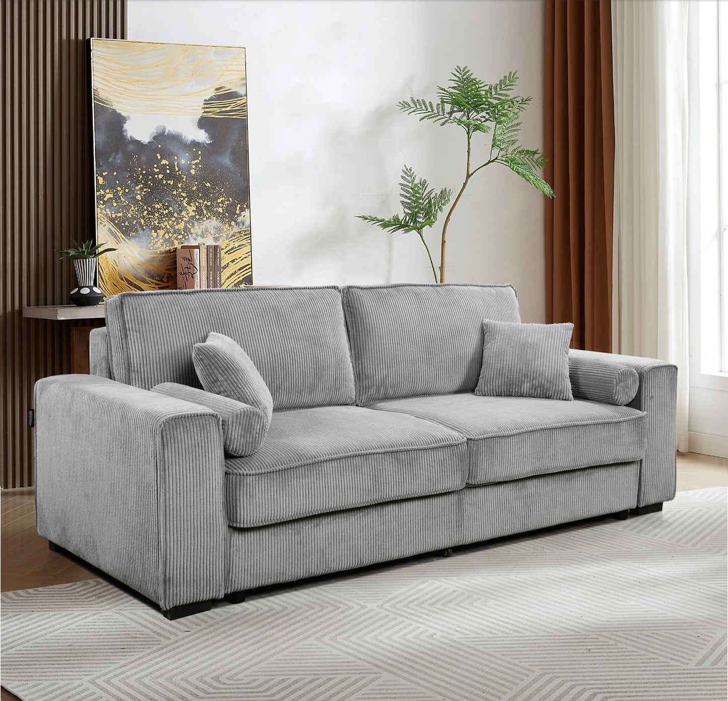91' Storage Comfort Sofa – Grey 3-Seat Convertible Lounge with Upholstered Back for Compact Living
