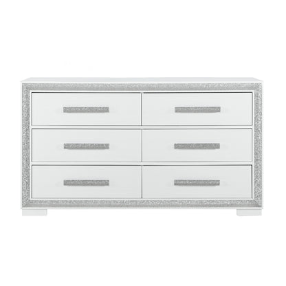 Ansel Luxe Console – Silver 6-Drawer Low Dresser with Beveled Drawer Design