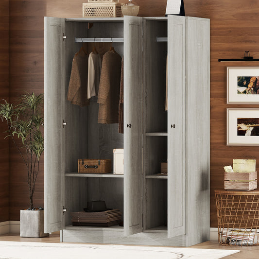 Morrell 3-Door Shutter Wardrobe – Gray Closet with Built-In Shelving