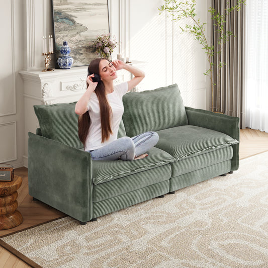 NestEdge ‘CorduNest” Loveseat – Deep Seat Corduroy Sofa | 2 Pillows Included