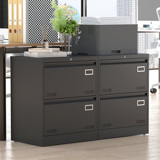 Vault 2-Drawer File Cabinet – Lockable Black Metal Lateral Filing Cabinet for Home Office