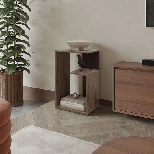 Davro Side Table – Dark Walnut and Wenguegrain with Open Storage Shelf