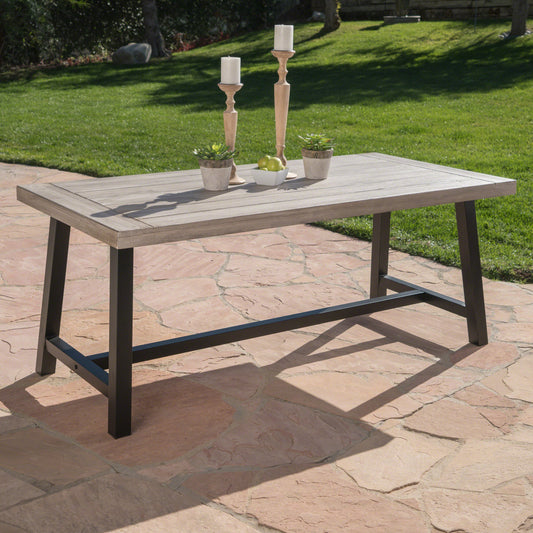 Zeren Rustic Dining Table – Light Grey Acacia Top with Black Metal Frame