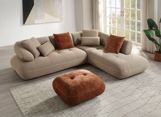 Beige Lounge Ensemble – Breathable Comfort Sofa with Ottoman Accent