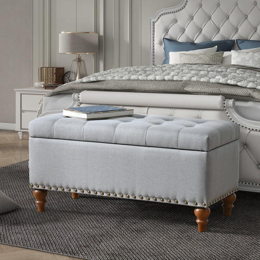 Rivora Bench – Graylin Fabric, EasyLift Top, Studline Detail
