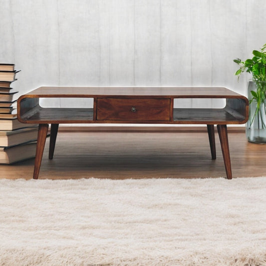 Avora Coffee Table – Chestnut Finish with TwinDrawers and CleanEdge Design