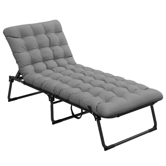 Solaro Folding Chaise – 4-Position Recliner with Head Pillow & Pocket (Gray)