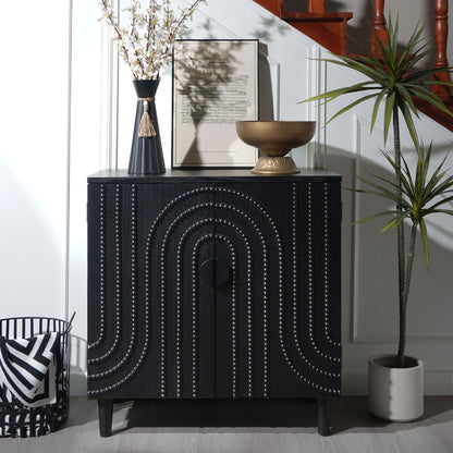 Navaro Accent Cabinet – 30" Black Wood Storage with Decorative Doors