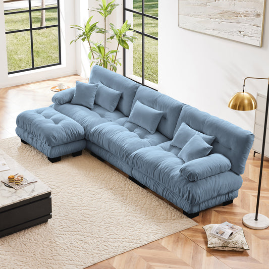 Luxe Oversized L-Shape Sofa – Blue Chenille Modular Deep-Seat Couch with Convertible Ottoman