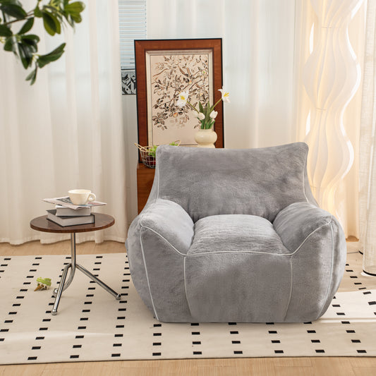 Fullo Bean Chair – Faux Fur Bean Sofa with Back Support and Plush Floor Comfort (Gray)