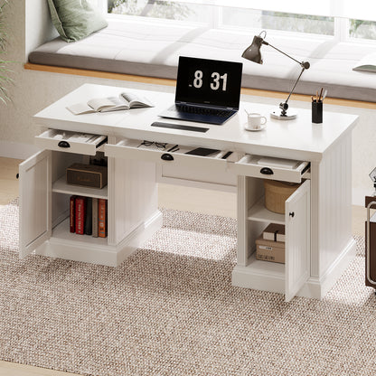 Veria XL Desk – 67'' Modern White Executive Desk with Storage Cabinets