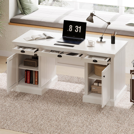 Veria XL Desk – 67'' Modern White Executive Desk with Storage Cabinets