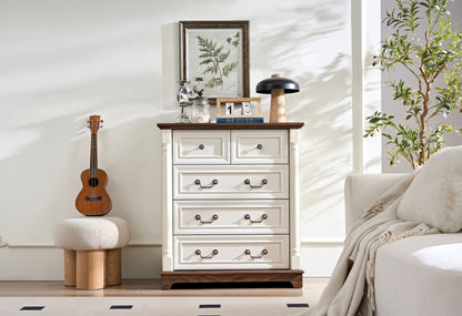 Alderly FarmChest – 5-Drawer Rustic Dresser with Thick Base and Textured Finish