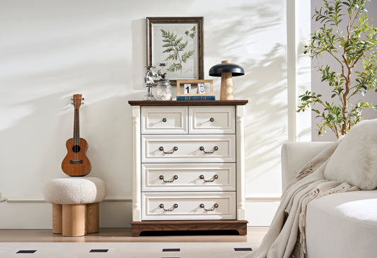 Alderly FarmChest – 5-Drawer Rustic Dresser with Thick Base and Textured Finish