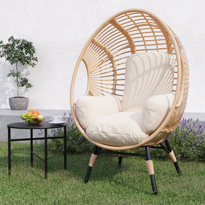 Nestra Natural Egg Chair – Beige Rattan Patio Chair with Matching Cushion for Indoor or Outdoor Use