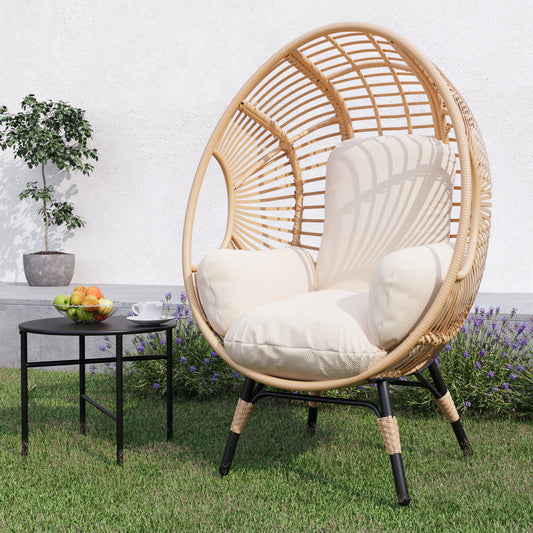 Nestra Natural Egg Chair – Beige Rattan Patio Chair with Matching Cushion for Indoor or Outdoor Use