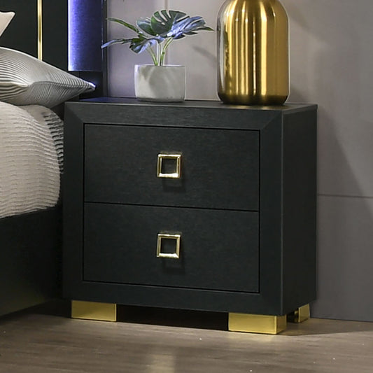 Stravelle Black Stand – Square 2-Drawer Bedside Table with Center Glides & Modern Pulls