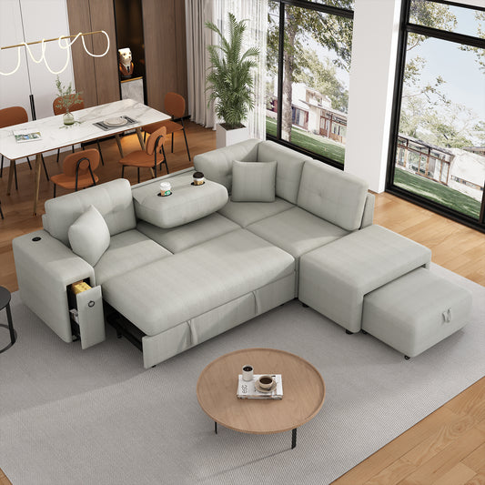 CoveLuxe™ 86' Relax Lounger – Convertible GraySofa with Smart Armrest & Modular Footrest