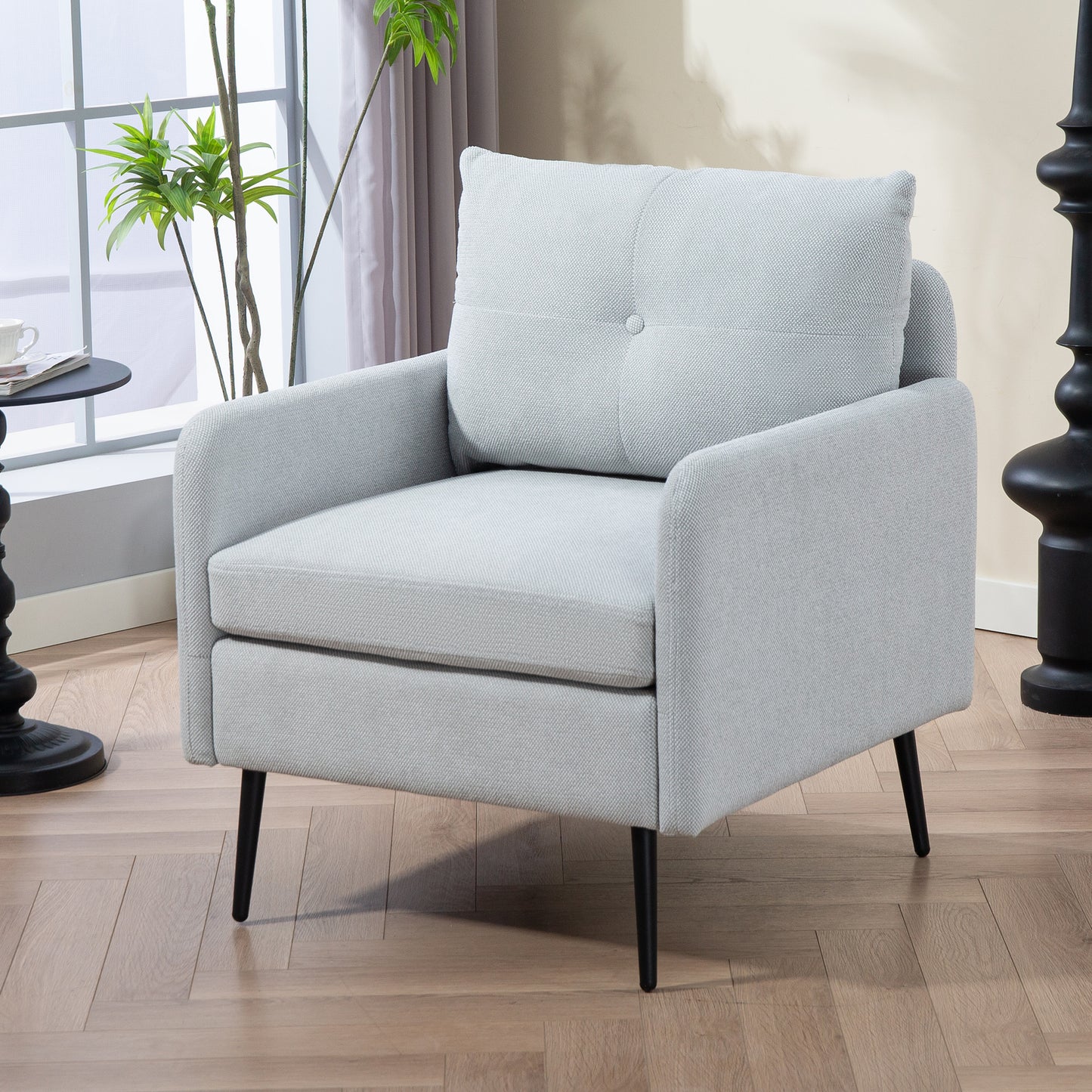 Verniq Chair – Sage Chenille, Black Metal Legs, Cozy Club Design