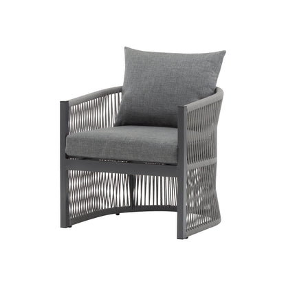 Myra Curve Lounge Chair – Modern Rope-Weave Frame, Cushioned Aluminum Seating in Gray