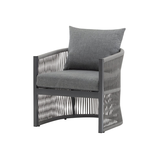 Myra Curve Lounge Chair – Modern Rope-Weave Frame, Cushioned Aluminum Seating in Gray