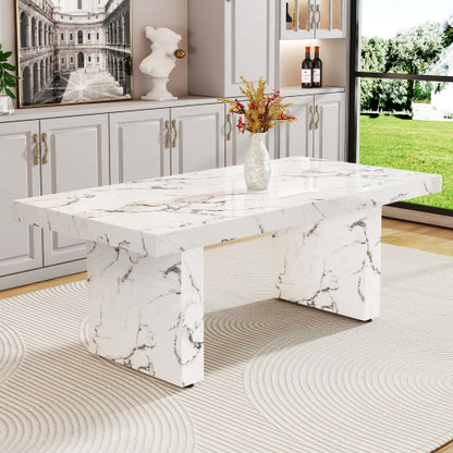 Modren XL Dining Table – 8–10 Seat Rectangular White Patterned MDF Table