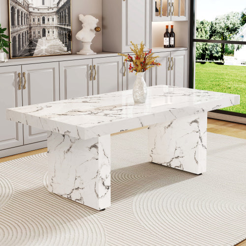 Modren XL Dining Table – 8–10 Seat Rectangular White Patterned MDF Table