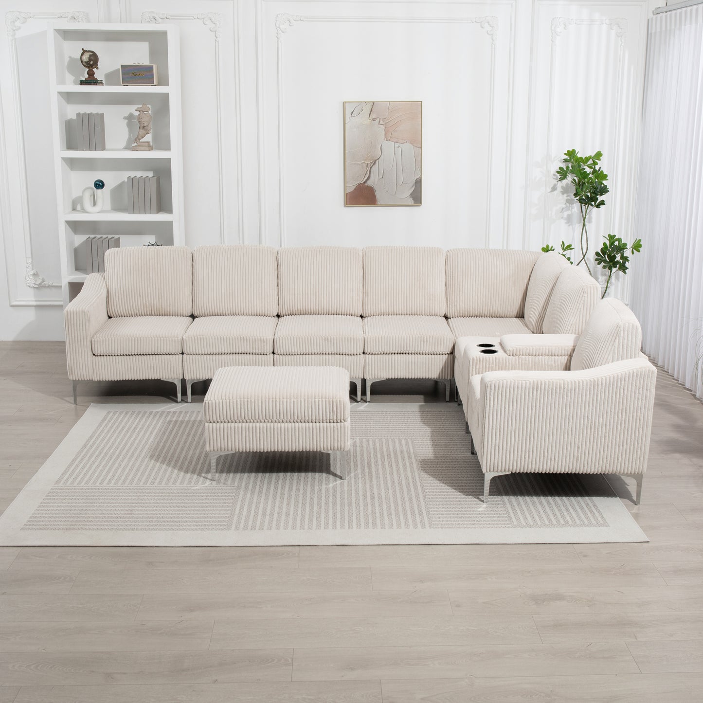 Convertible Comfort Lounge – Plush Storage Sofa with Built-In Features (Beige)