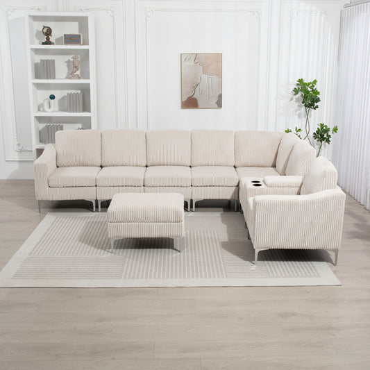 Convertible Comfort Lounge – Plush Storage Sofa with Built-In Features (Beige)