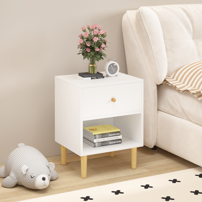 Clovera Kids Table – White 23.2" Nightstand with 1 Drawer & Shelf