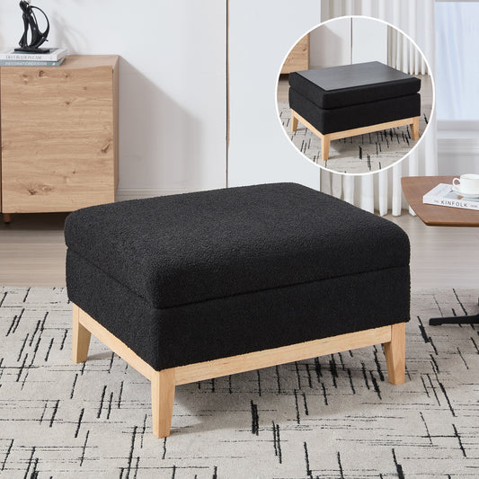 Blocava Ottoman – NoirBouclé Shell, FlipNest Lid & Woodline Base