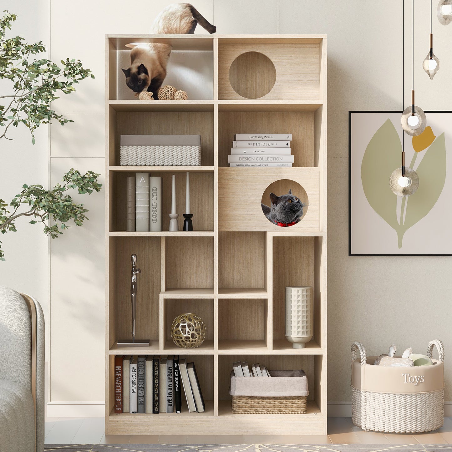 Nuvio Cat Tree Bookcase – Furniture - Style Cat Tower with Shelves & Climbing Platforms - JUSTLIVE NESTJUSTLIVE NEST