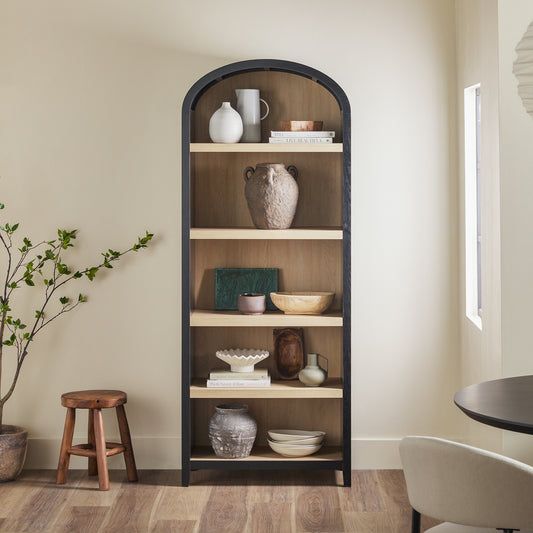 Arcvia 5-Shelf Open Bookcase – Black Tall Arched Frame