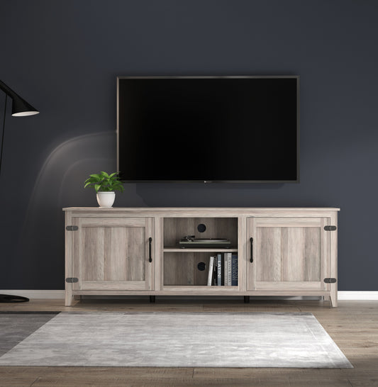 Glavira Fireplace Console – Grey Walnut Media Cabinet with Two Doors