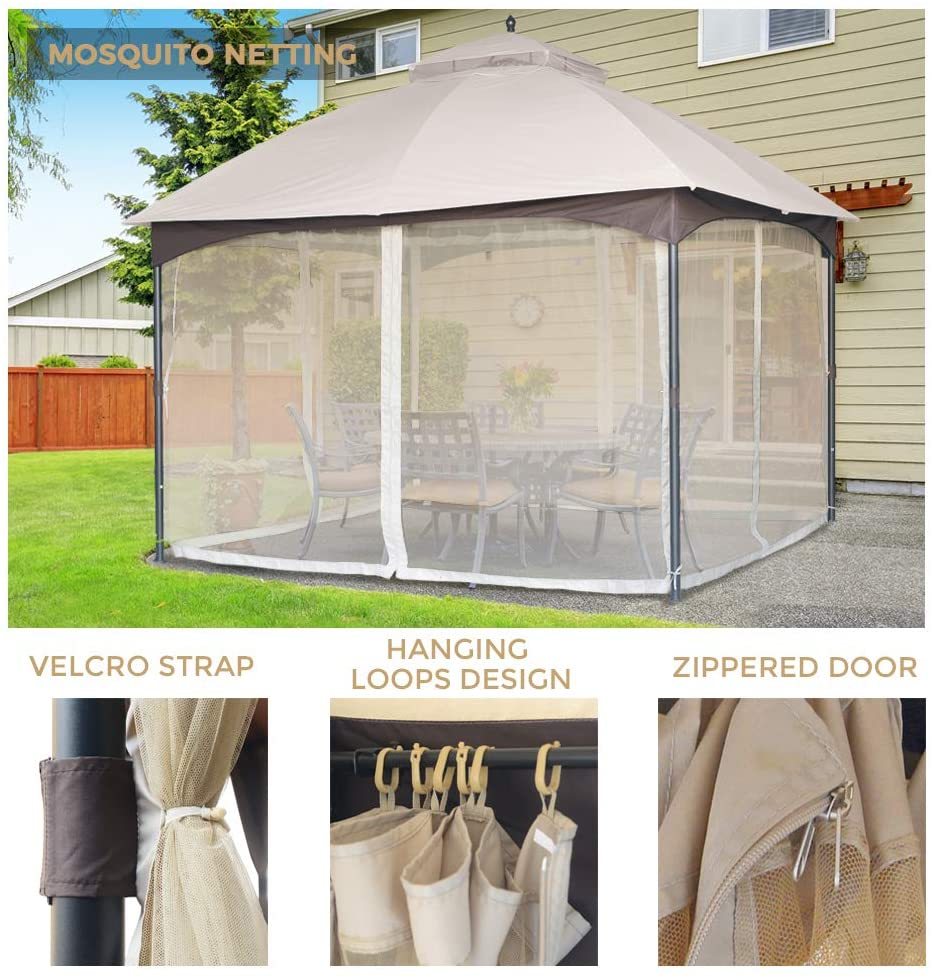 Aurelia 10x12' Soft - Top Metal Gazebo – Heavy Duty Outdoor Pavilion with Mosquito Net & Steel Roof Frame - JUSTLIVE NESTJUSTLIVE NEST