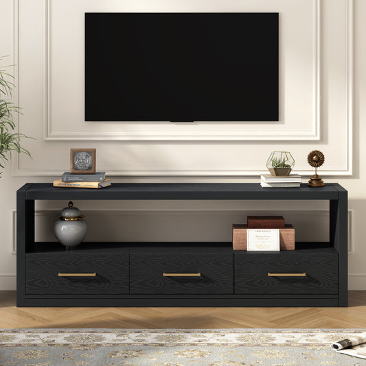 Mirodra Classic Console – 3 Drawer TV Stand with Wide Surface & Metal Pulls