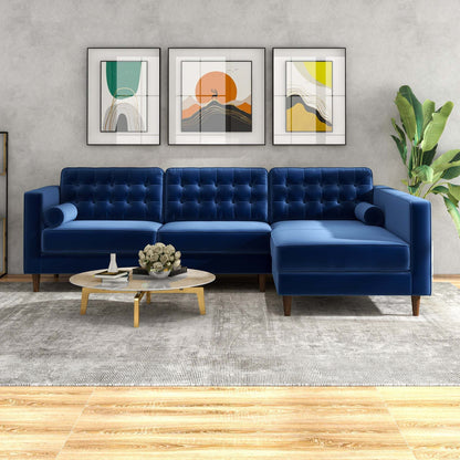 Christian Right-Facing Lounge – Plush Velvet Sofa in Sapphire Blue