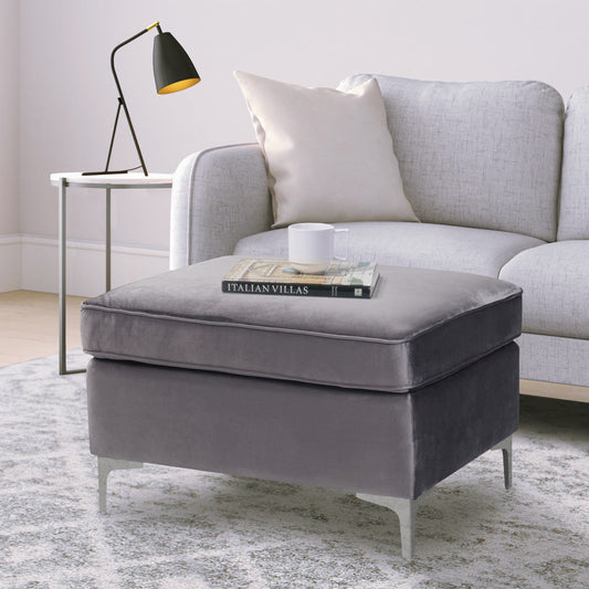Rovina Ottoman – Gray Rectangle Seat in Neutral Fabric