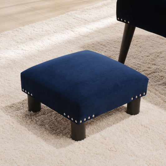 Vellin Ottoman – NavyVelvet Top, SoftSquare Base