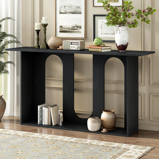 Elvone Console Table – Ash Veneer with Shelf and Curved Edges
