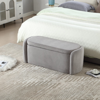 Elvar Bench – Light Gray Upholstered Liftbench with Hinge Top