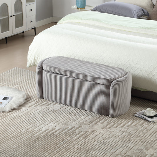 Elvar Bench – Light Gray Upholstered Liftbench with Hinge Top