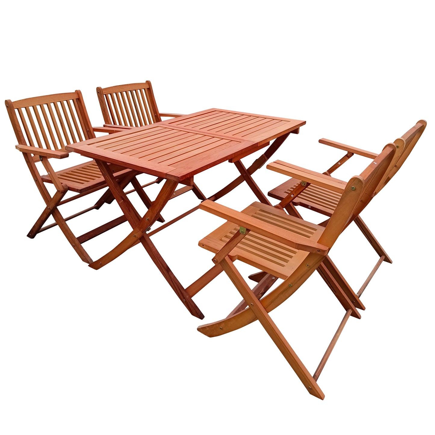 Tevara 5-Piece Folding Dining Set – Teak Table with 4 Foldable Chairs for Indoor & Outdoor Use