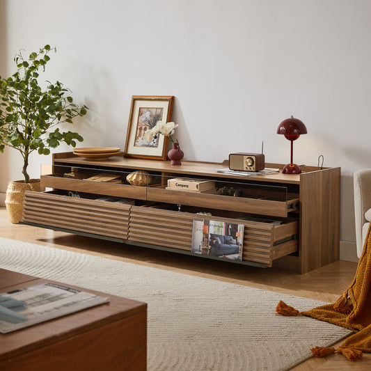 Mirodra LED Console – 4-Drawer Smart TV Stand with Glass & Lights (Repeat)